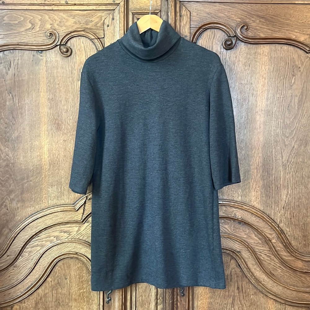 Zara Women's Dark Heather Gray 3/4 Sleeve Turtleneck Stretch Dress